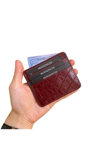 Modica Ariza - Croco Pattern Genuine Leather Claret Red Thin Card Holder