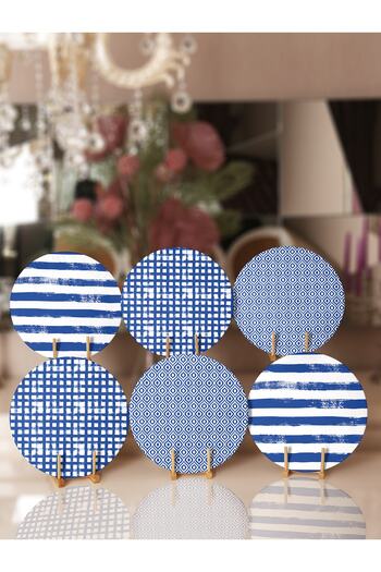 Realhomes 6-Piece Dark Blue Geometric Drawing Special Design Placemat & Plate