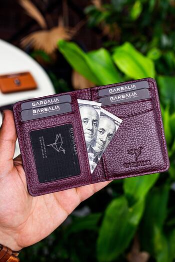 Garbalia Nahita Genuine Leather Slim Claret Red Card Holder Wallet