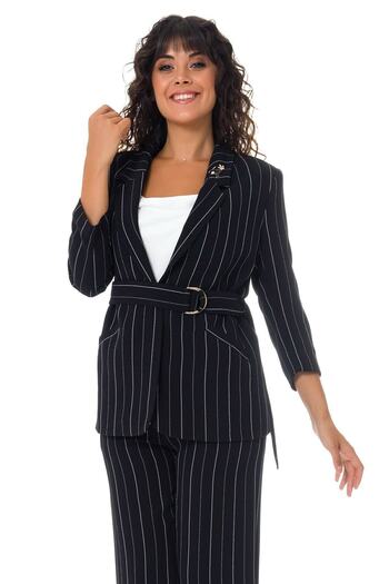 AYHAN Black Ecru Striped Relaxed Cut Trousers