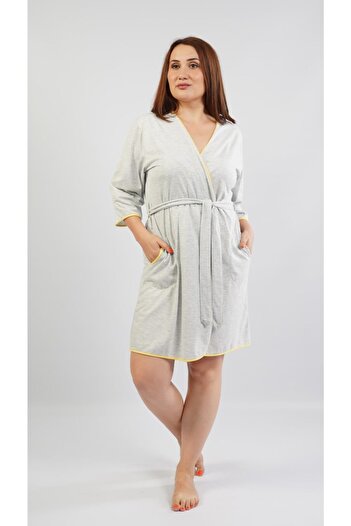 VİENETTA 106119-0000 Women's Large Size Combed Gray Yellow Dressing Gown