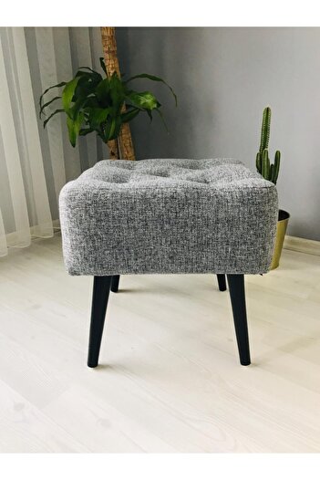 WEBPANYA Artego Geniş Oturum Alanlı Siyah Ağaç Ayak Gri Kare Puf Bench