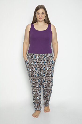 VISHENKA Women's Modal Printed Pocket Mink Color Pajama Bottoms / Plus Size