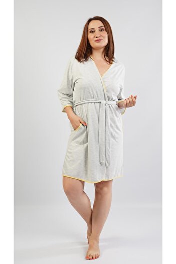 VİENETTA 106119-0000 Women's Large Size Combed Gray Yellow Dressing Gown
