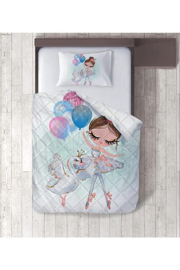 yok yok evim eve dair her şey Ballerina and Swan Patterned Digital Printed Single Quilt Set