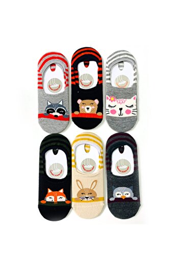 Socks Stations Унисекс 6-пакет сиви чорапи с цветни животински мотиви
