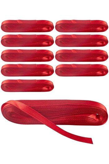 Evsay Satin Ribbon 10 Pieces 1 cm Red 10 Meters