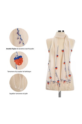 Dosimira Orange Blue Handmade Scarf with Amethyst Stone