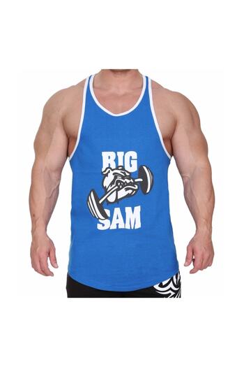 Big Sam Mesh Fitness Training Tank Blue 2297