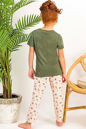 Arnetta Girl - Cactus Khaki Short Sleeve Crew Neck Pajama Set