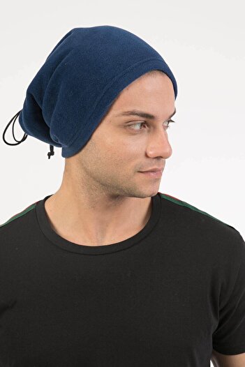 lovebox Men's Navy Blue Fleece Beret Polar Neck Collar That Can Be Used in Two Different Ways