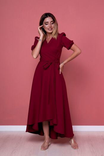 Bidoluelbise Women's Burgundy Plus Size Asymmetrical Cut Dress