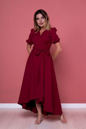 Bidoluelbise Women's Burgundy Plus Size Asymmetrical Cut Dress