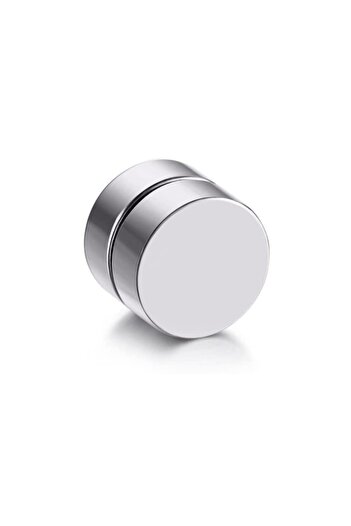 Market66 Silver Gray Color Flat Round Magnet Men's Single Earring 8mm Magnet Steel Magnetic