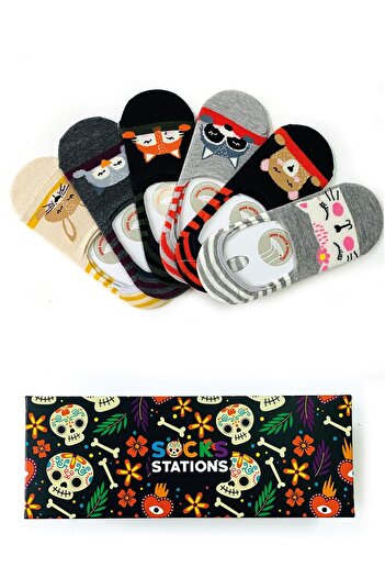 Socks Stations Унисекс 6-пакет сиви чорапи с цветни животински мотиви