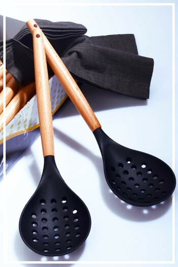 HAZARPAZAR Bamboo Silicone Colander - Black