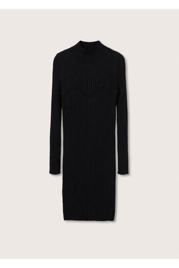 MANGO Woman Women's Black Corded Knitted Dress