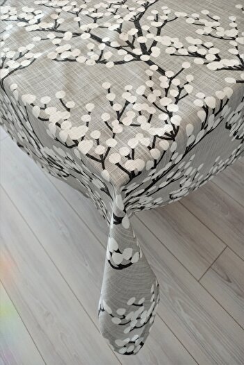 eno concept Linen Premium Quality Patterned Grape Patterned Gray Tablecloth