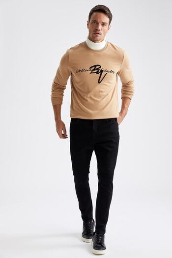 DeFacto Μακρυμάνικο φούτερ με λαιμόκοψη Slim Fit