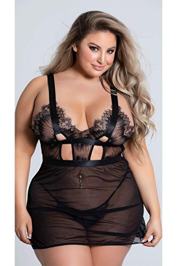 For Dreams Plus Size Underbust Stripe Adjustable Strap Fancy Nightgown