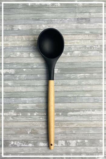 HAZARPAZAR Silicone Ladle with Bamboo Handle - Black