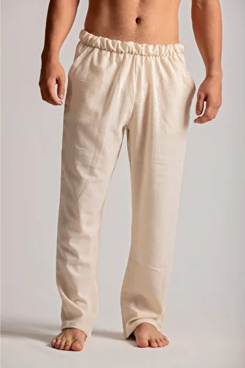 Botex 100% Cotton Linen Men's Pajama Bottoms - Natural