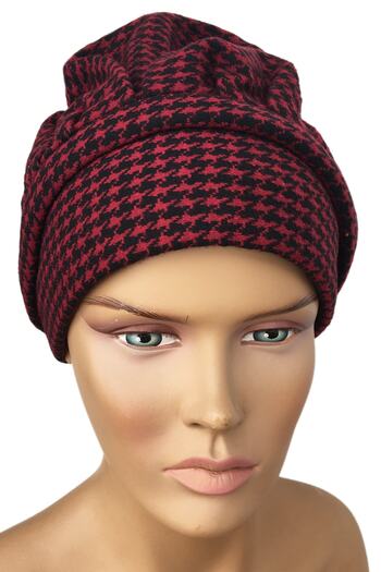 Vera Bonnet Ready Turban Goose Feet Patterned Black Red Hat Efsun Bonnet Knitwear Fabric Winter Hijab Bonnet