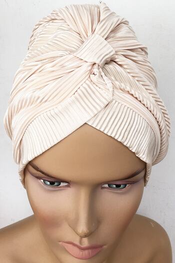 Vera Καπό Efruz Ready Turban Cross Banded Lined Hijab Bonnet Beige Cream Πλισέ ύφασμα Γυναικείο καπό