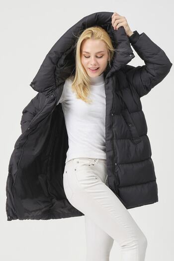 PIQUE Melody Women's Coat Wide Collar Ribbed Detailed Oversize Coat