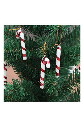 Sezy 6 Pieces Red Color 7 Cm Cane Christmas Tree Ornaments