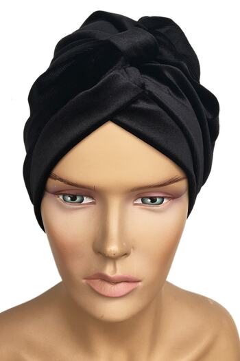 Vera Bone Efruz Ready Turban Cross Banded Lined Hijab Bonnet Black Velvet Women's Bonnet