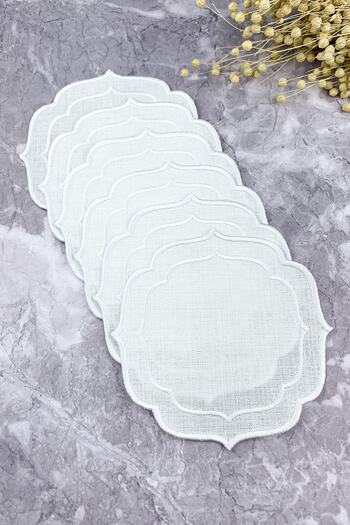 WEARE2 White Colored Double Wrap Embroidered 6-Piece Cocktail Napkins