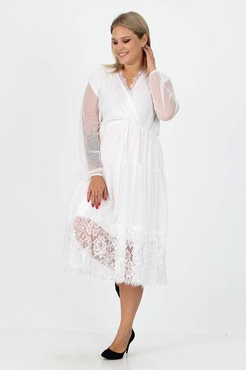 XXL BUTİK Women's New Season Tulle Skirt Frilly Double Breasted Collar Large Size White Dress Mkds02