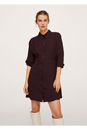 MANGO Woman Rochie cămașă fluidă de damă color vin