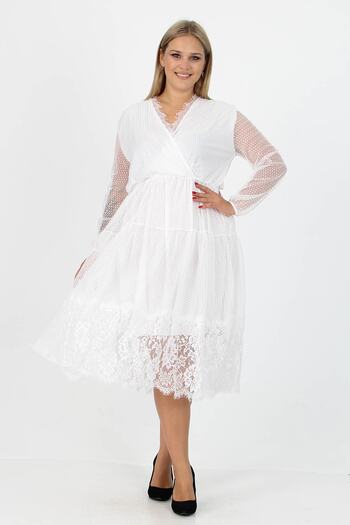 XXL BUTİK Women's New Season Tulle Skirt Frilly Double Breasted Collar Large Size White Dress Mkds02