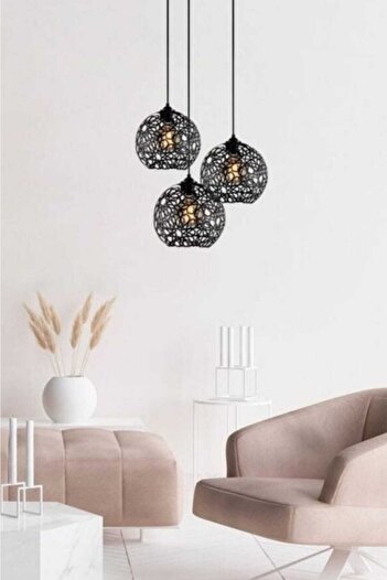 BSA LIGHTING Mia 3'lü Siyah Yuvarlak Sarkıt Avize