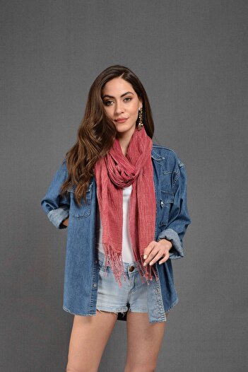 Dosimira Fuşya Denim Taşlama Pamuk Büyük Şal 40x185 Cm