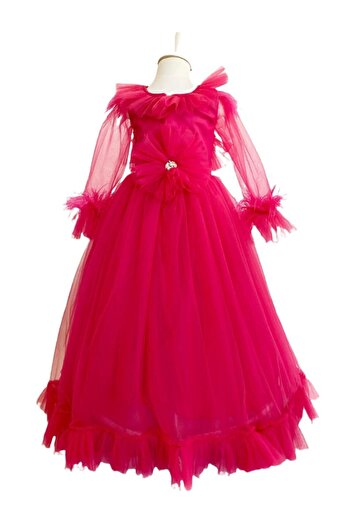 zühre balaban Fuchsia Pearly Long Evening Dress