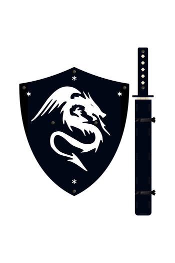 Ahtek Samurai-Ninja Japanese Cut Wood Shield and Katana - Black