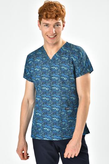 Owlet Medikal Blue Fish Patterned Surgical Jersey Top