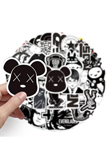 CajuArt 50 Pieces Non-Repeated Black and White Style Mixed PVC Sticker 013