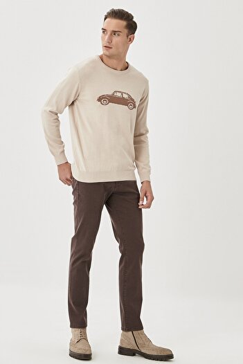 ALTINYILDIZ CLASSICS Men's Brown 360 Degree Stretch in All Directions Comfortable Slim Fit Slim Fit Trousers