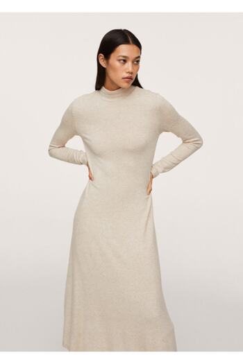 MANGO Woman Rochie țesută cu guler Perkins, bej nisip pentru femei
