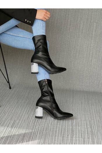 Ömer Ediz Shoes Μαύρες Stretch Μπότες Διάφανες Γόβες