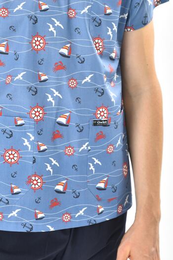 Owlet Medikal Ship Patterned Blue Surgical Jersey Top