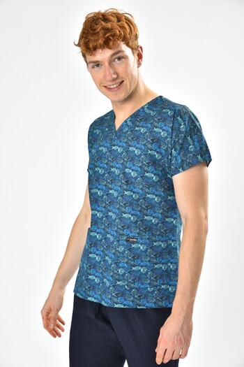 Owlet Medikal Blue Fish Patterned Surgical Jersey Top