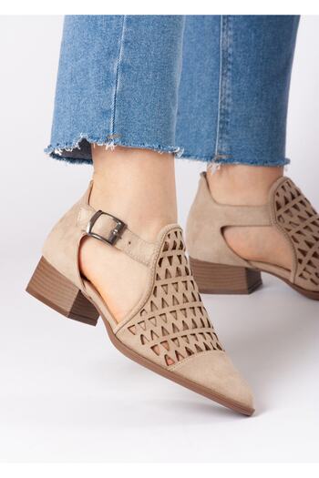 Bej Ayakkabı Medi Women's Laser Patterned Special Design Buckle Adjustable Skin Color Summer Shoes
