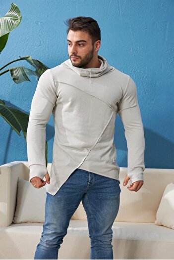 FAST EFFECT WEAR Parçalı Parmak Geçmeli Slim Fit Taş Sweatshirt