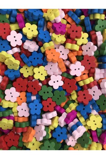 OZN TUHAFİYE Wood Color FLOWER (1) Button 50 Pieces 12 mm