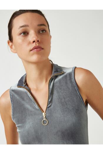 Koton Women's Gray Stand-up Collar Zipper Athlete